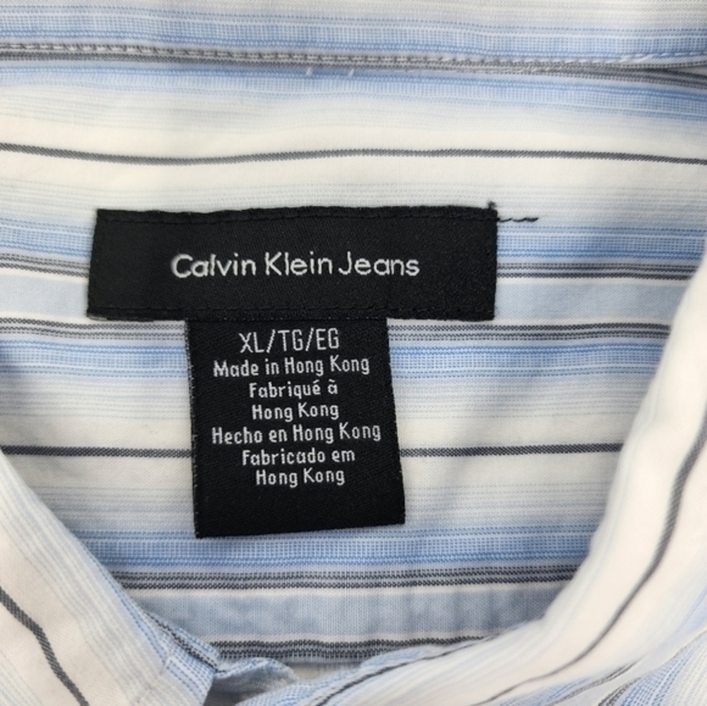 Calvin Klein Jeans Cotton‎ Blue Stipe Button Down Shirt XL - Picture 2 of 11